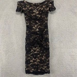 Betsy & Adam Dress Womens 6 Black Lace Short Sleeve Off Shoulder